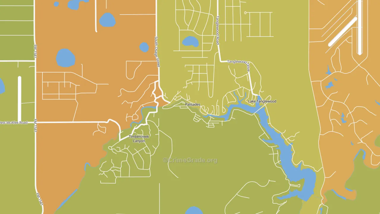 Palisades, TX Map of Burglary Rates
