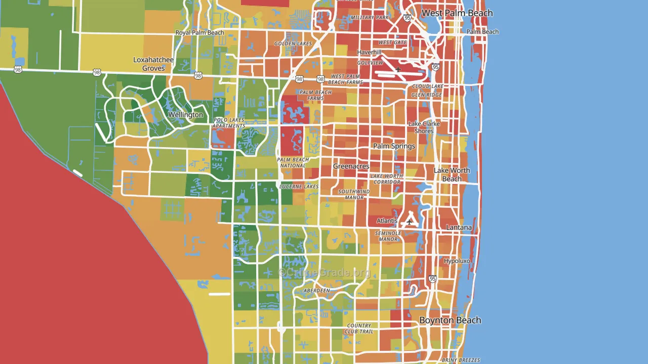 Palm Beach County, FL Map of Burglary Rates
