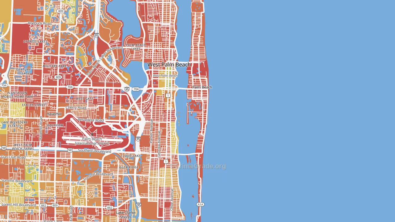 Palm Beach, FL Map of Burglary Rates