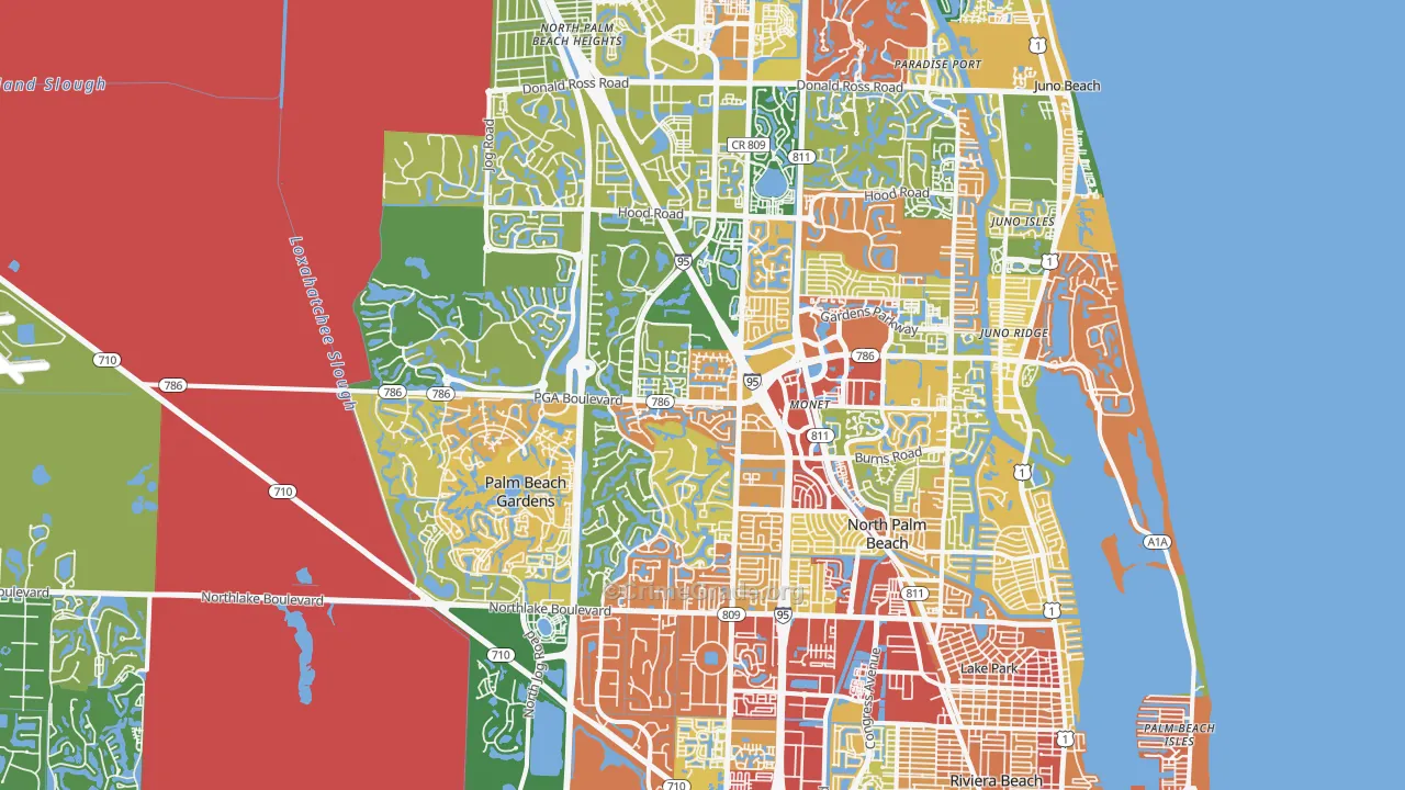Palm Beach Gardens, FL Map of Burglary Rates