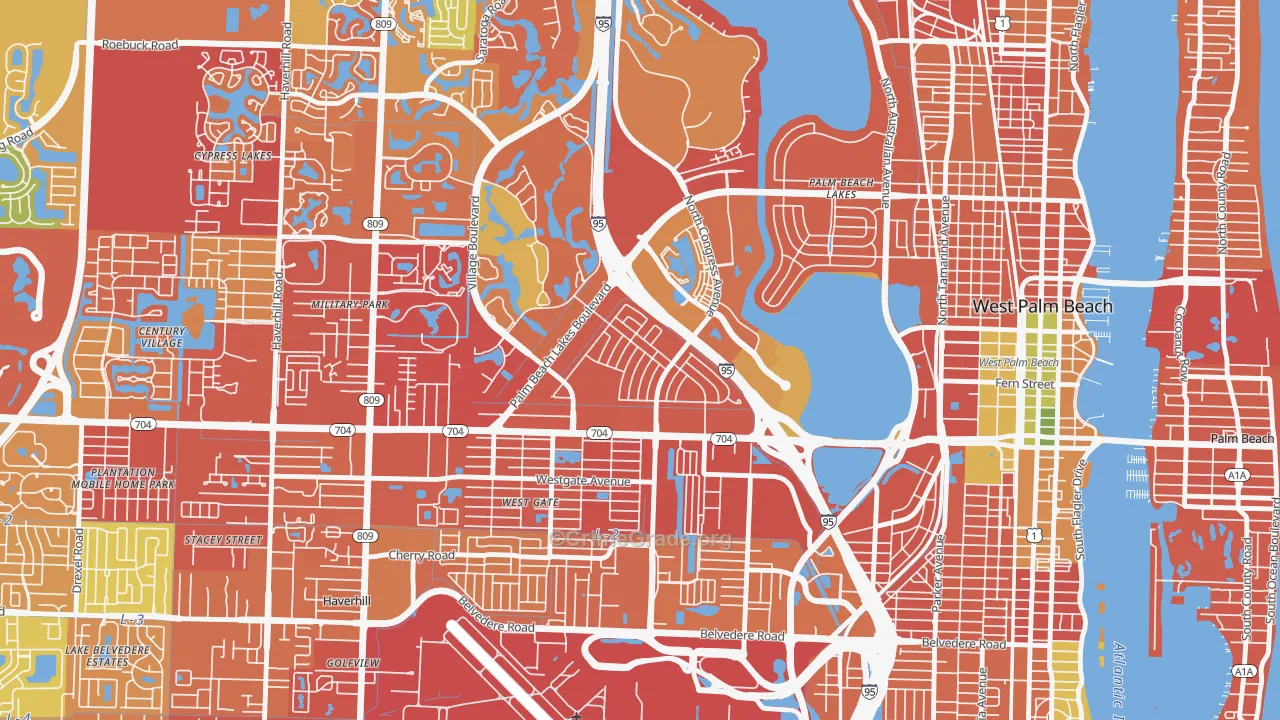 Palm Beach Lakes, West Palm Beach, FL Map of Burglary Rates