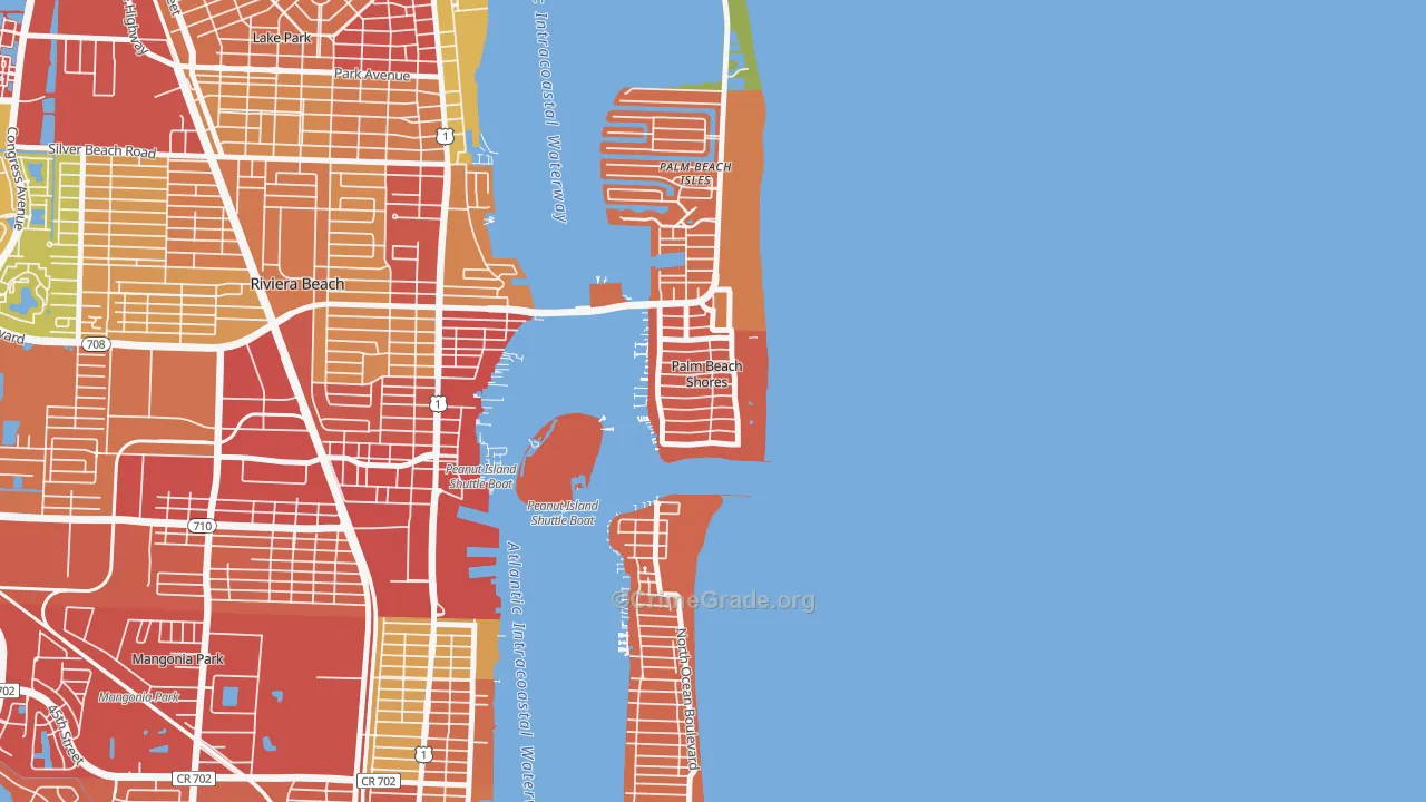 Palm Beach Shores, FL Map of Burglary Rates