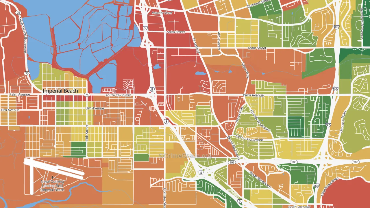 Palm City, San Diego, CA Map of Burglary Rates