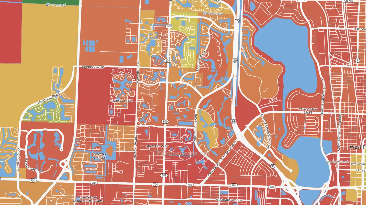 Palm Club Village, West Palm Beach, FL Map of Burglary Rates