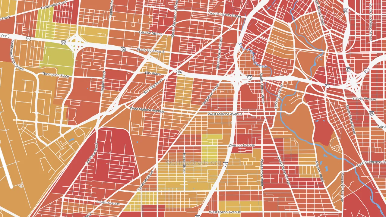 Palm Heights, San Antonio, TX Map of Burglary Rates