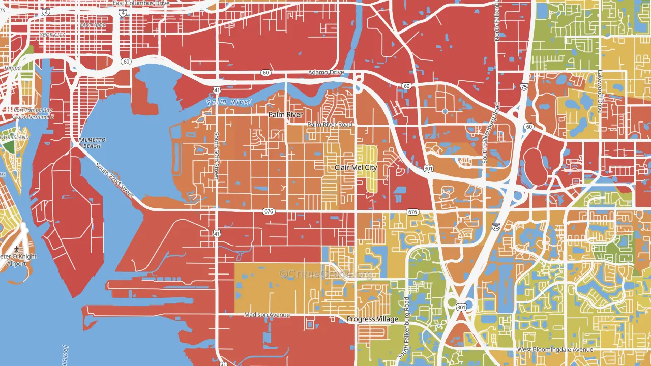 Palm River-Clair Mel, FL Map of Burglary Rates