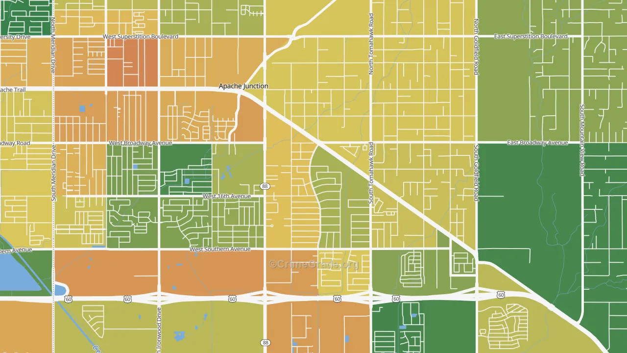 Palm Springs, Apache Junction, AZ Map of Burglary Rates
