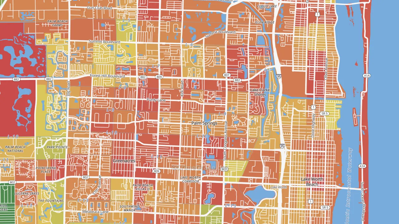 Palm Springs, FL Map of Burglary Rates