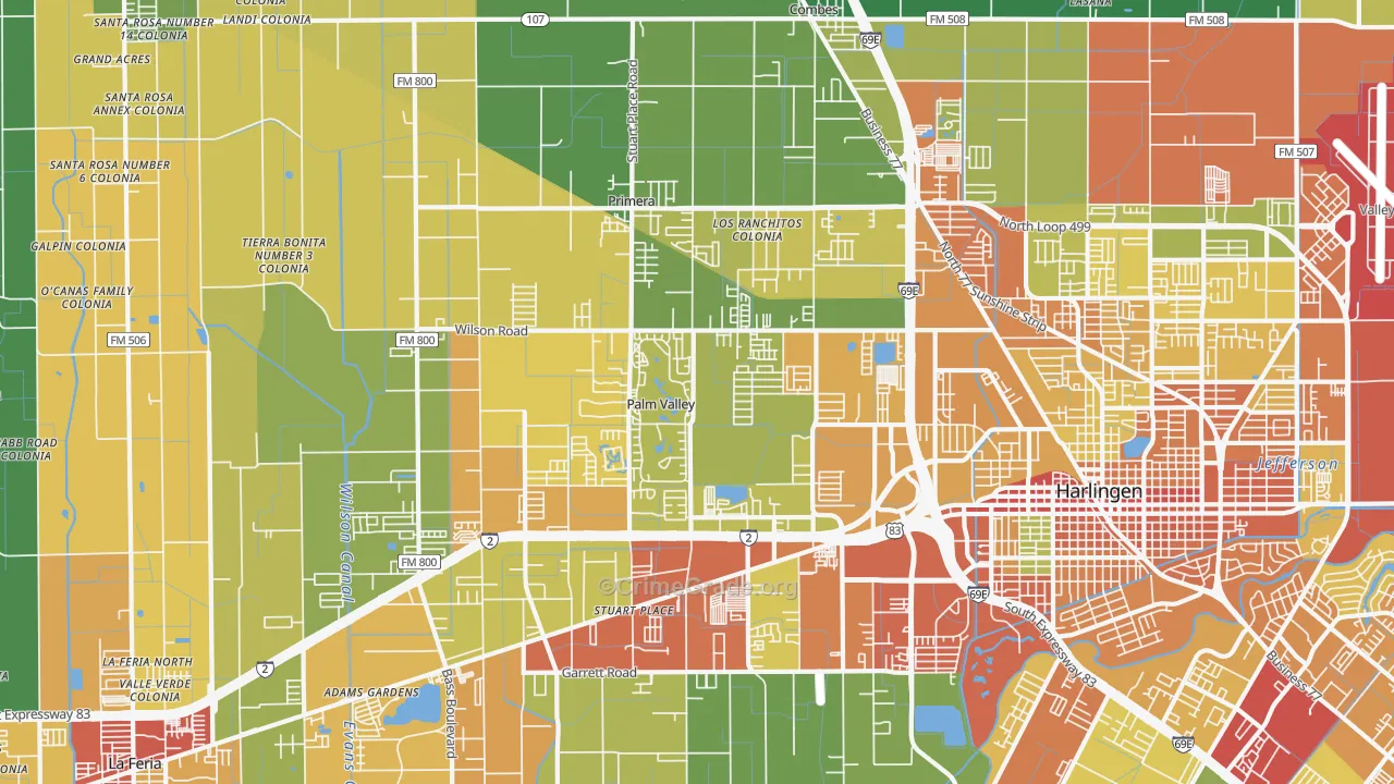 Palm Valley, TX Map of Burglary Rates