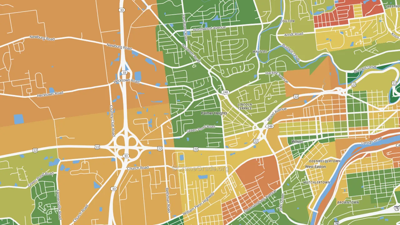 Palmer Heights, Easton, PA Map of Burglary Rates
