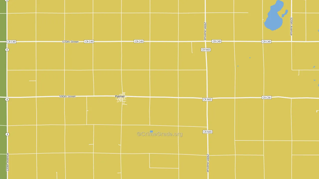 Palmer, IA Map of Burglary Rates