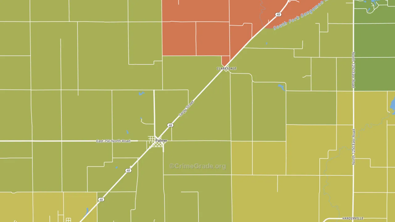 Palmer, IL Map of Burglary Rates