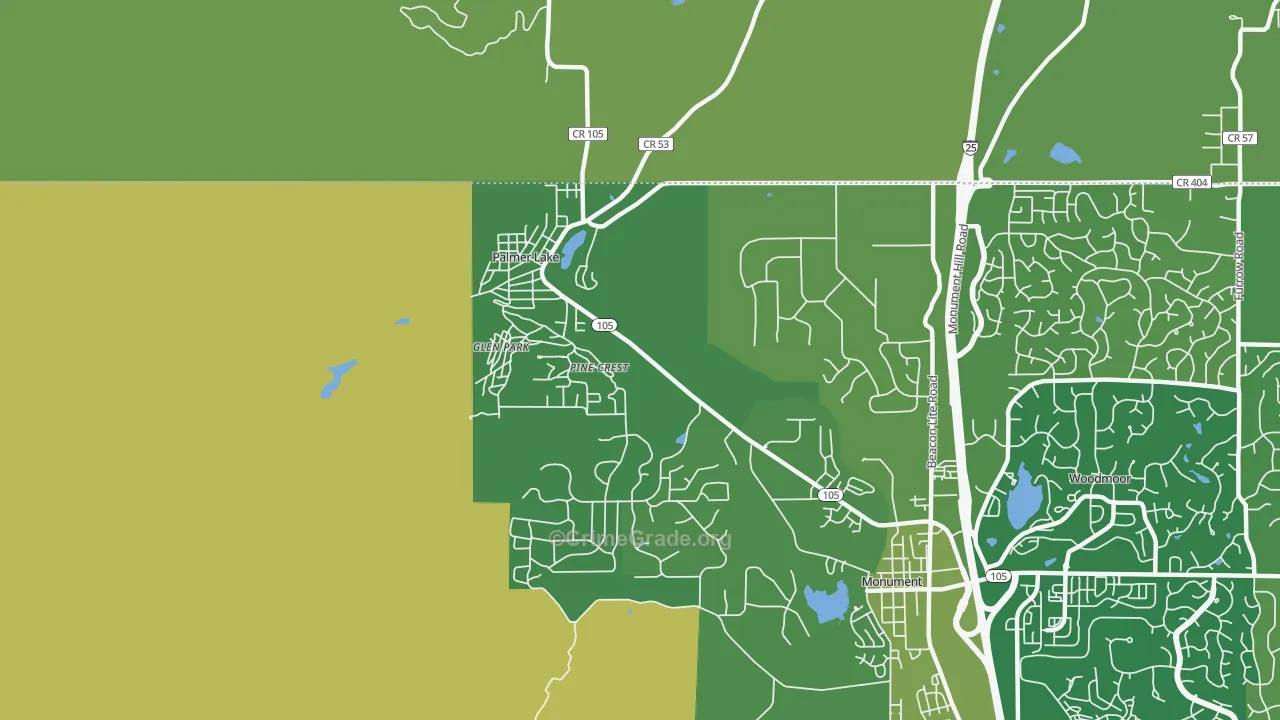 Palmer Lake, CO Map of Burglary Rates