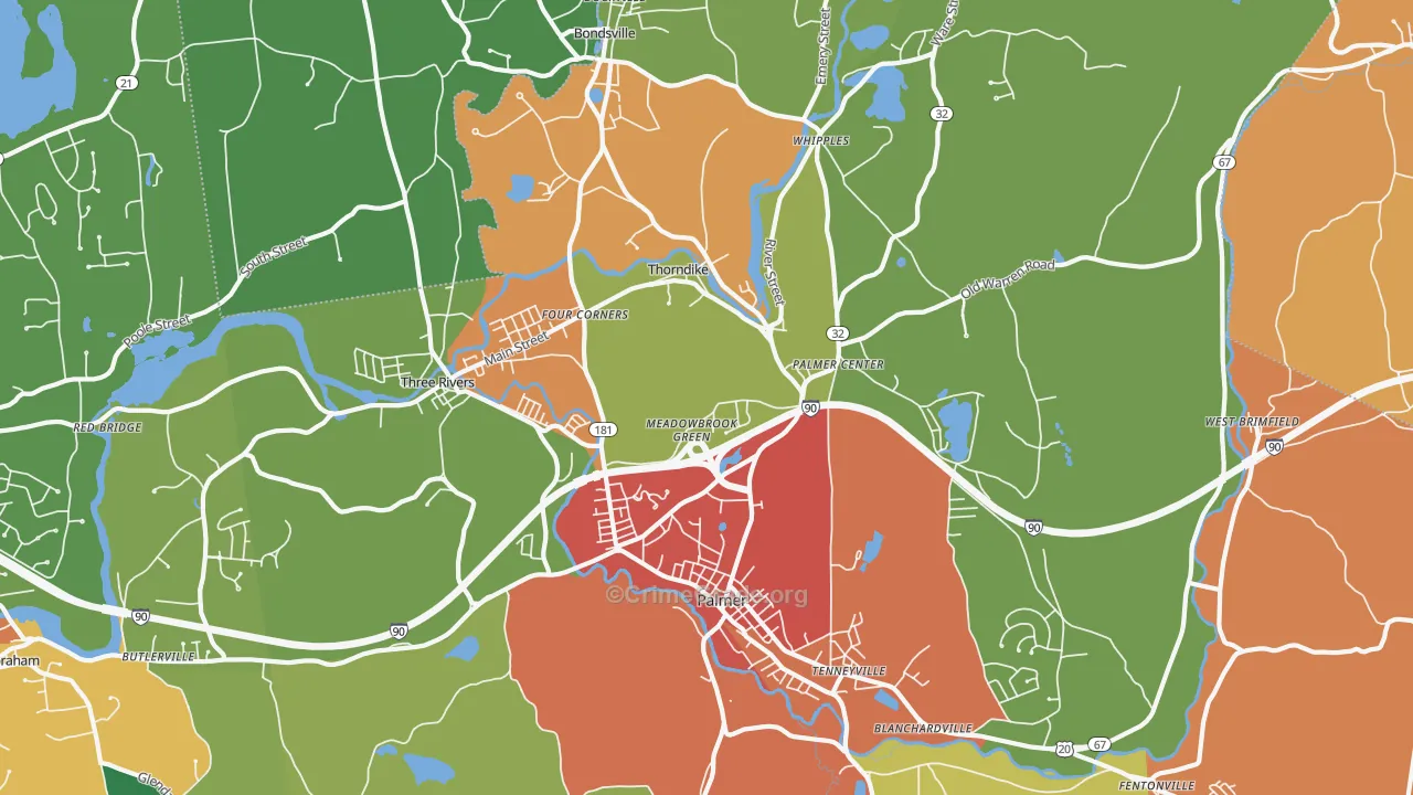 Palmer Town, MA Map of Burglary Rates