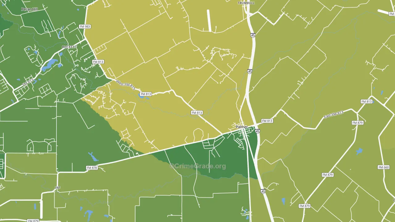 Palmer, TX Map of Burglary Rates