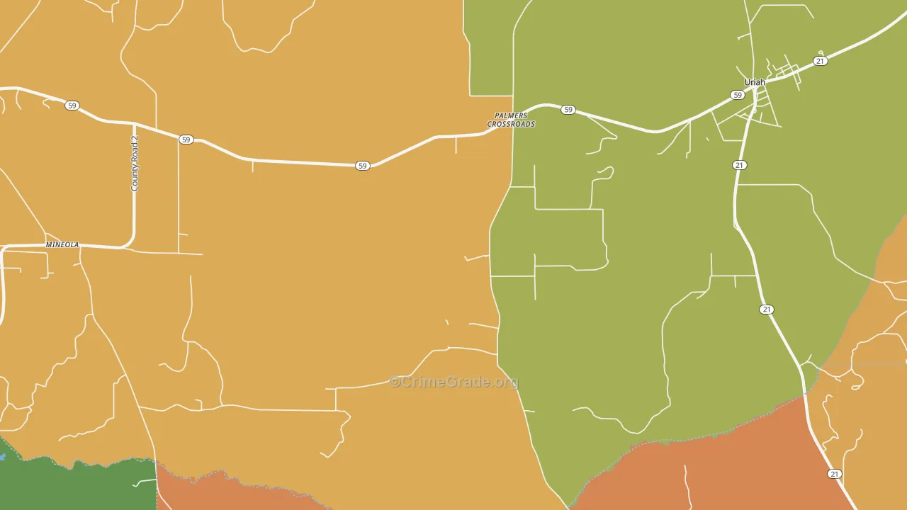 Palmers Crossroads, AL Map of Burglary Rates