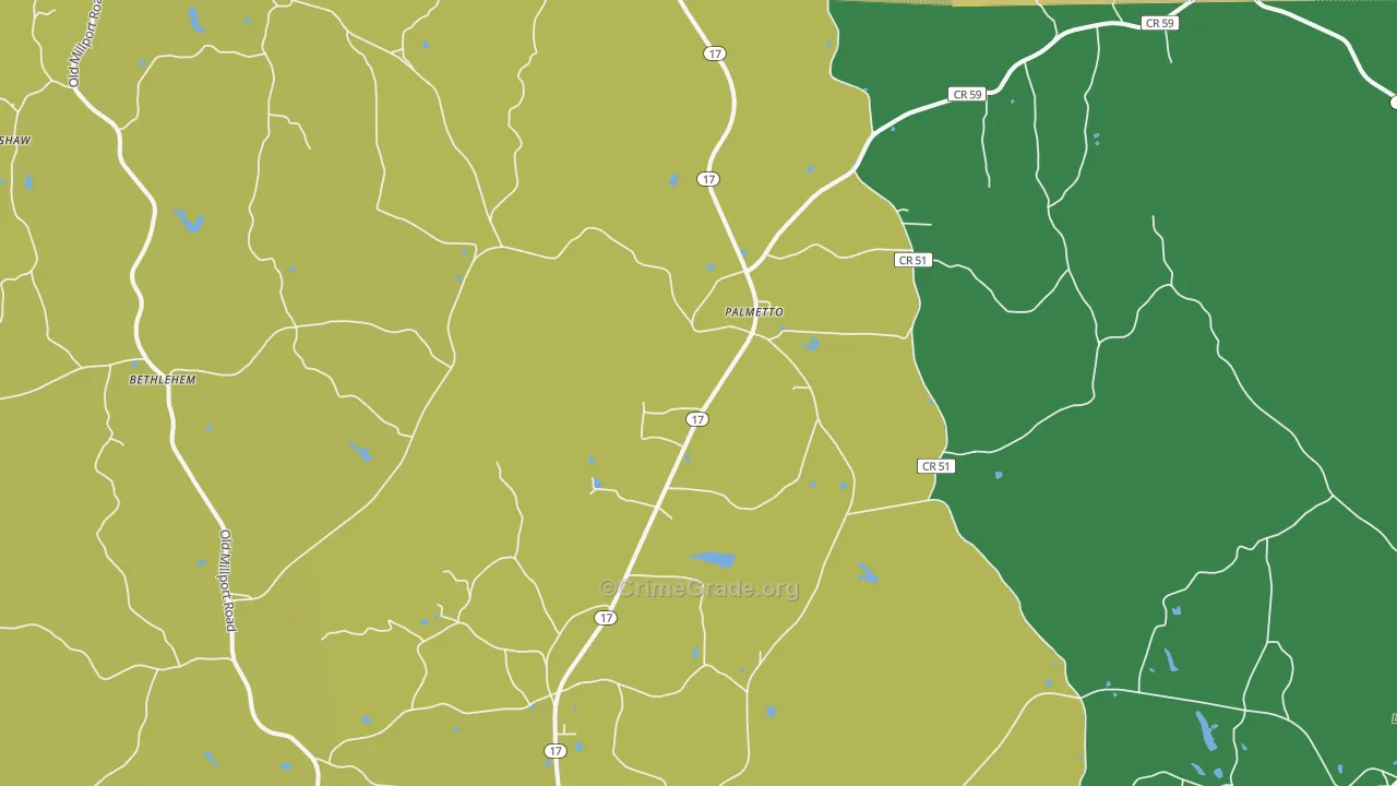 Palmetto, AL Map of Burglary Rates