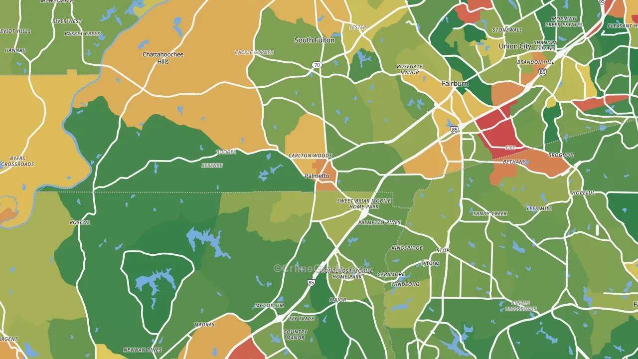 Palmetto, GA Map of Burglary Rates