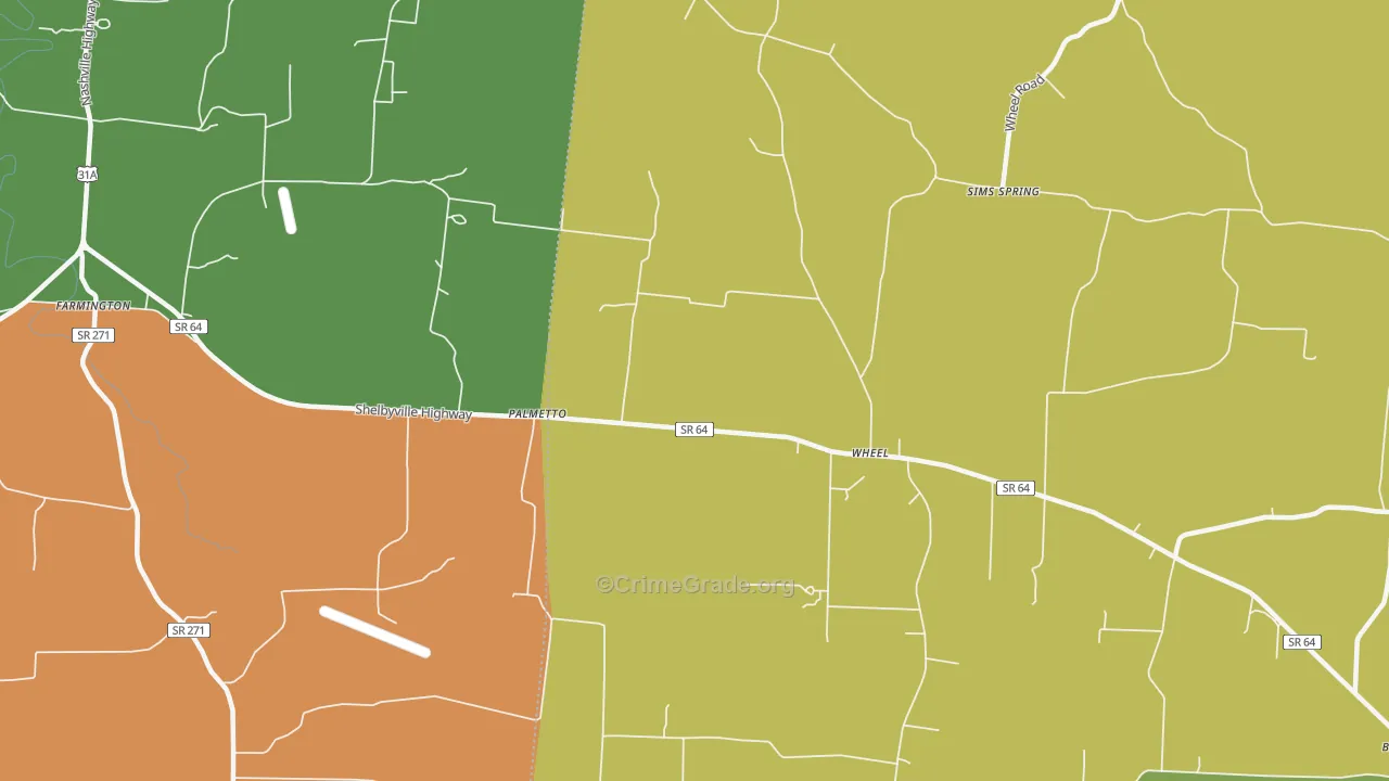 Palmetto, TN Map of Burglary Rates