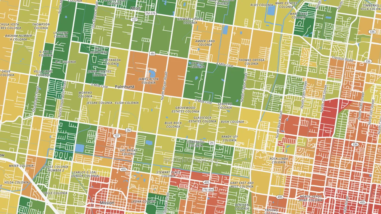 Palmhurst, TX Map of Burglary Rates