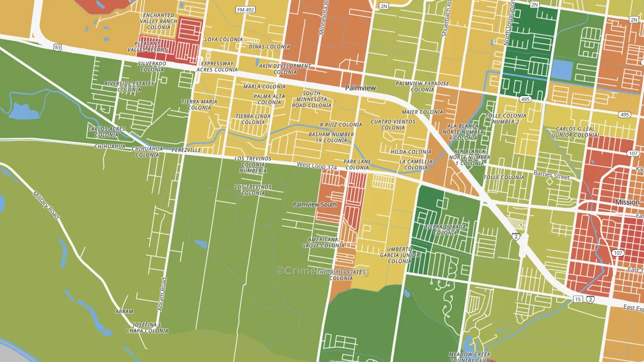 Palmview South, TX Map of Burglary Rates