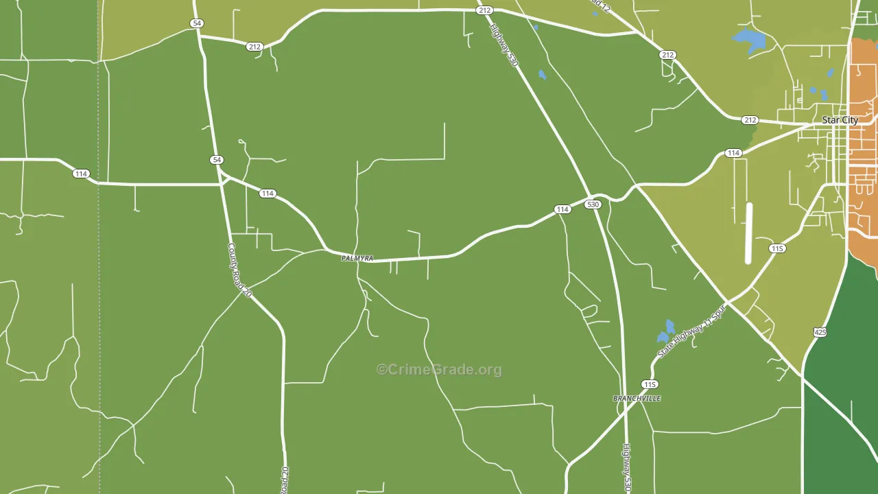 Palmyra, AR Map of Burglary Rates