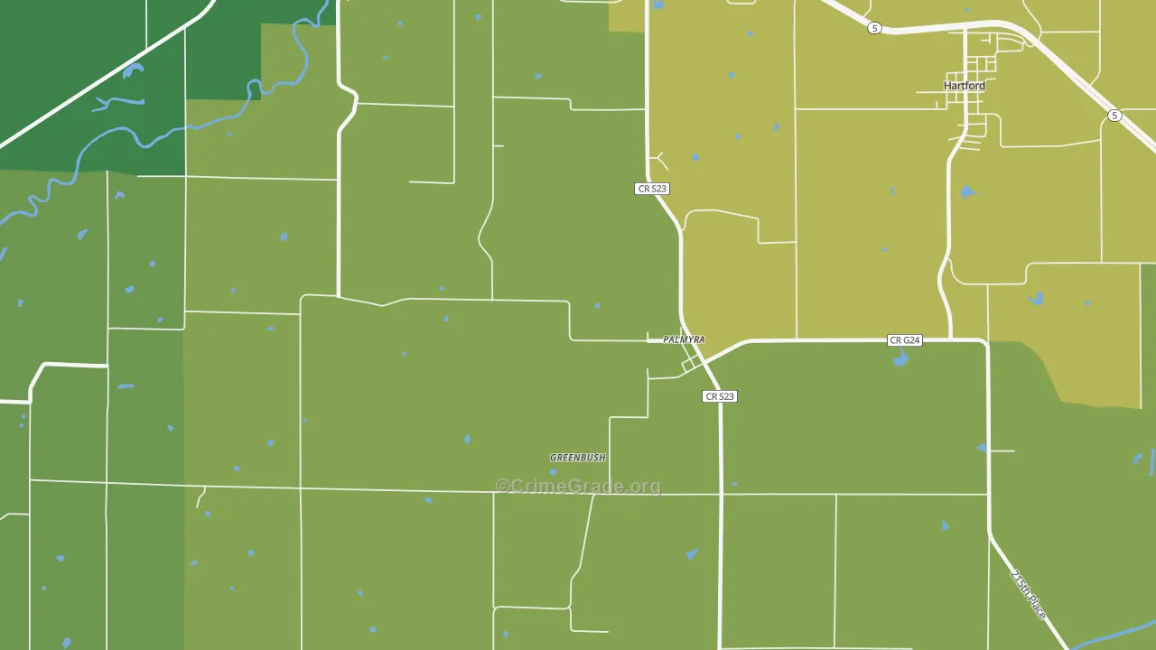 Palmyra, IA Map of Burglary Rates