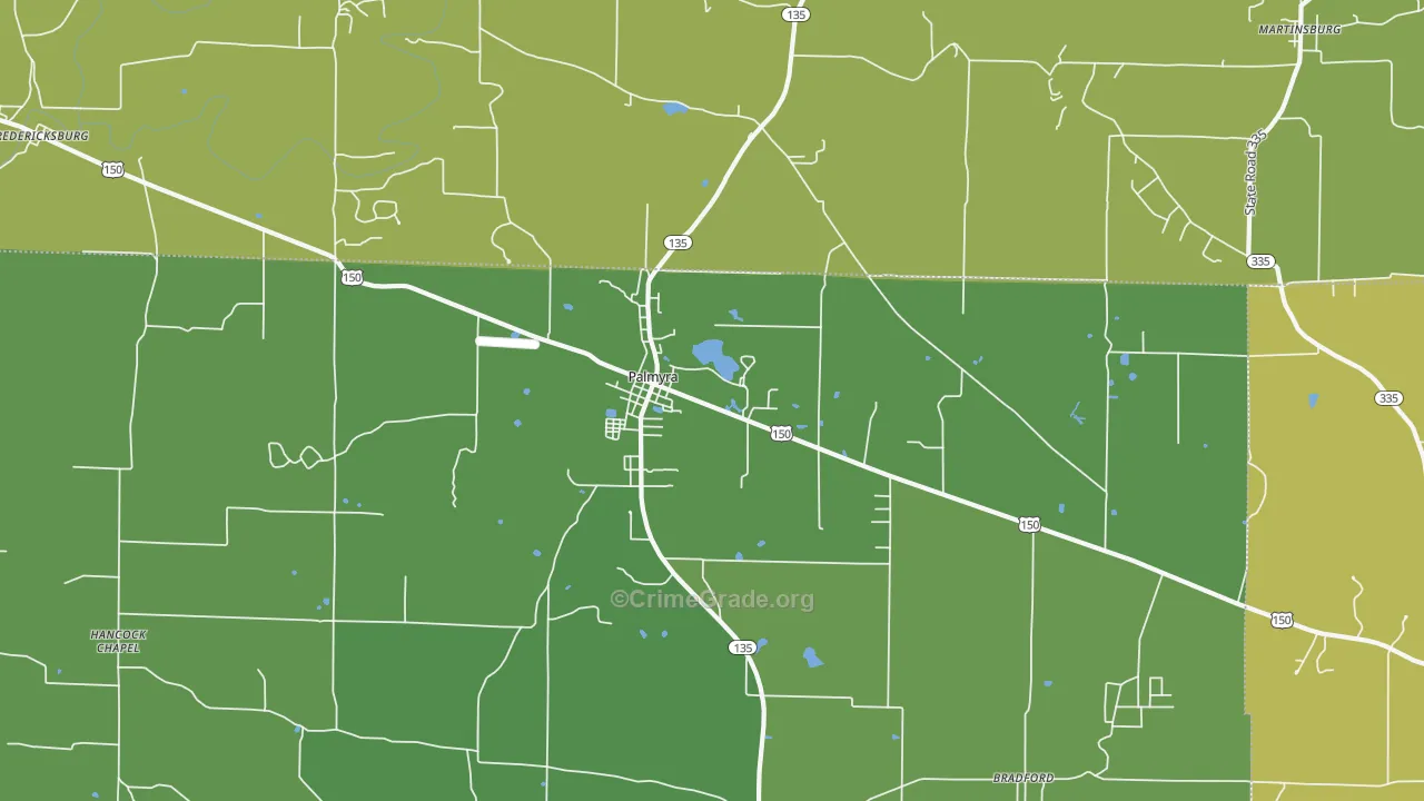 Palmyra, IN Map of Burglary Rates