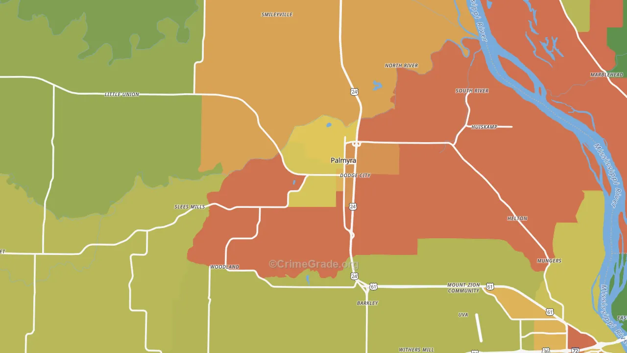 Palmyra, MO Map of Burglary Rates