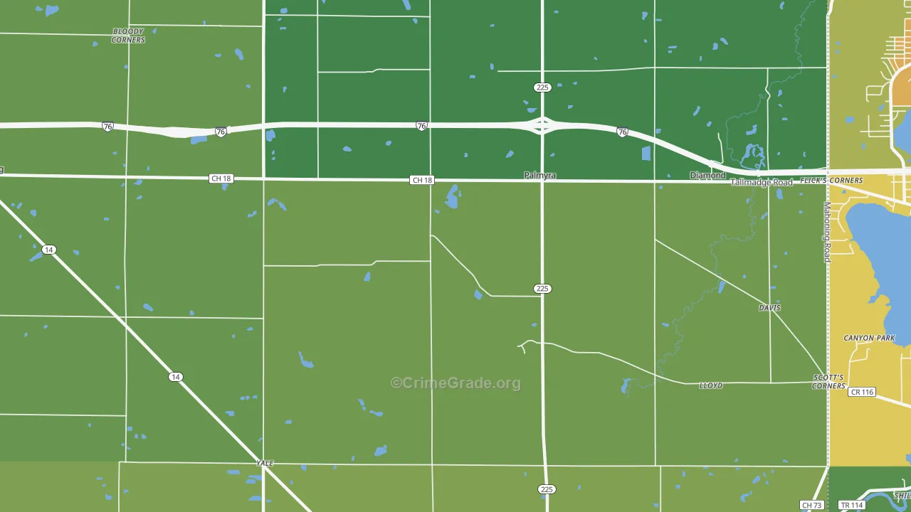Palmyra, OH Map of Burglary Rates