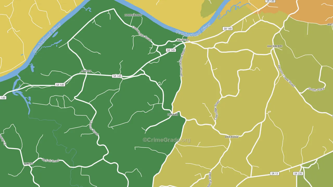 Palmyra, TN Map of Burglary Rates