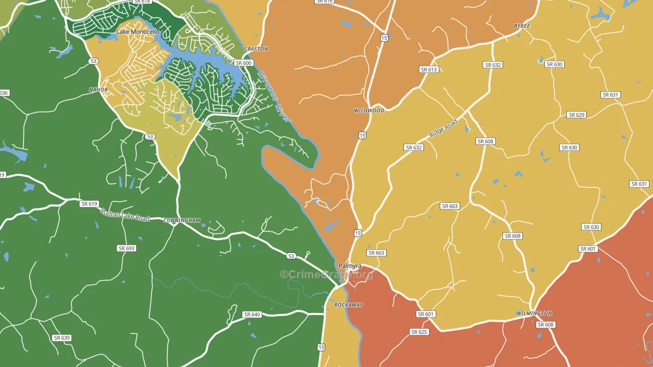 Palmyra, VA Map of Burglary Rates