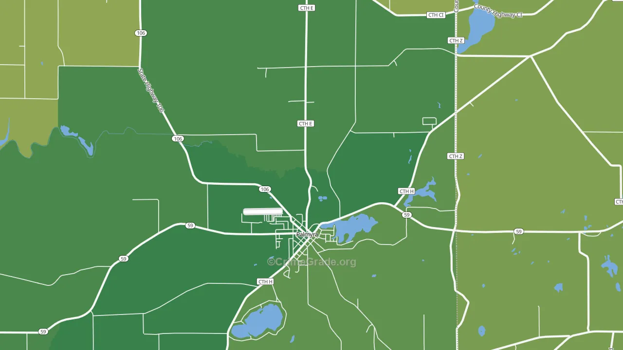 Palmyra, WI Map of Burglary Rates