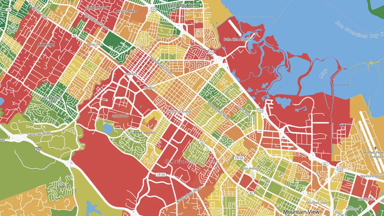 Palo Alto, CA Map of Burglary Rates
