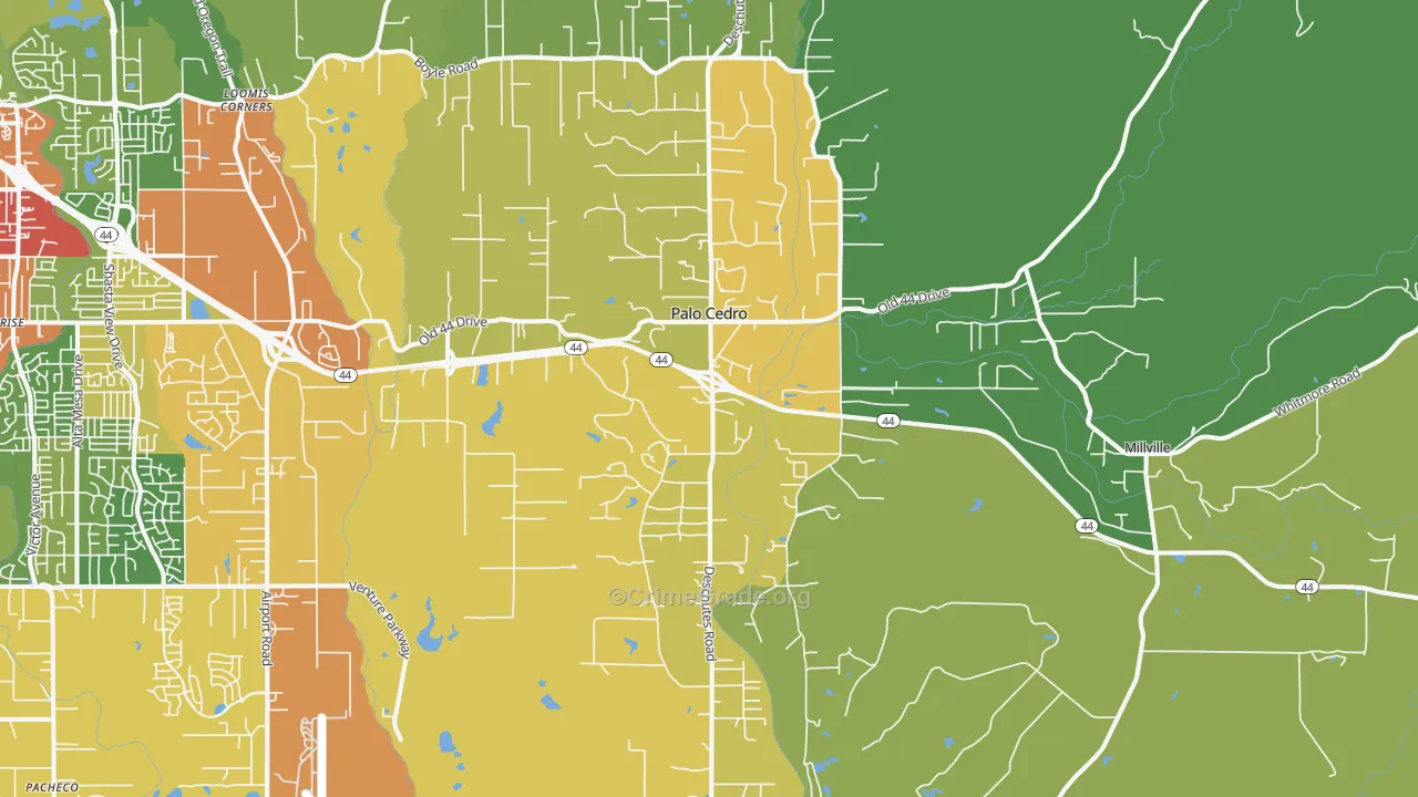 Palo Cedro, CA Map of Burglary Rates