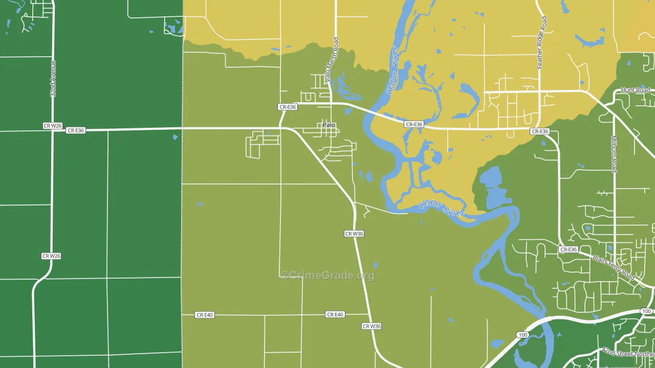 Palo, IA Map of Burglary Rates