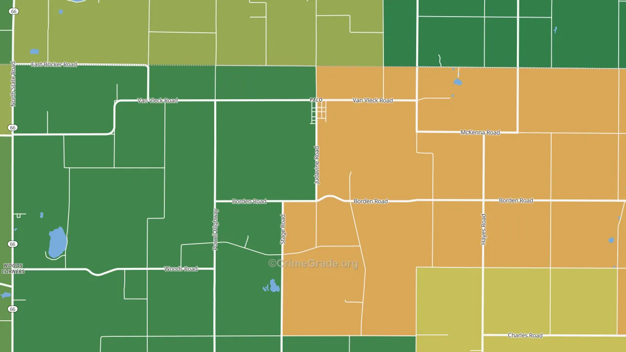 Palo, MI Map of Burglary Rates