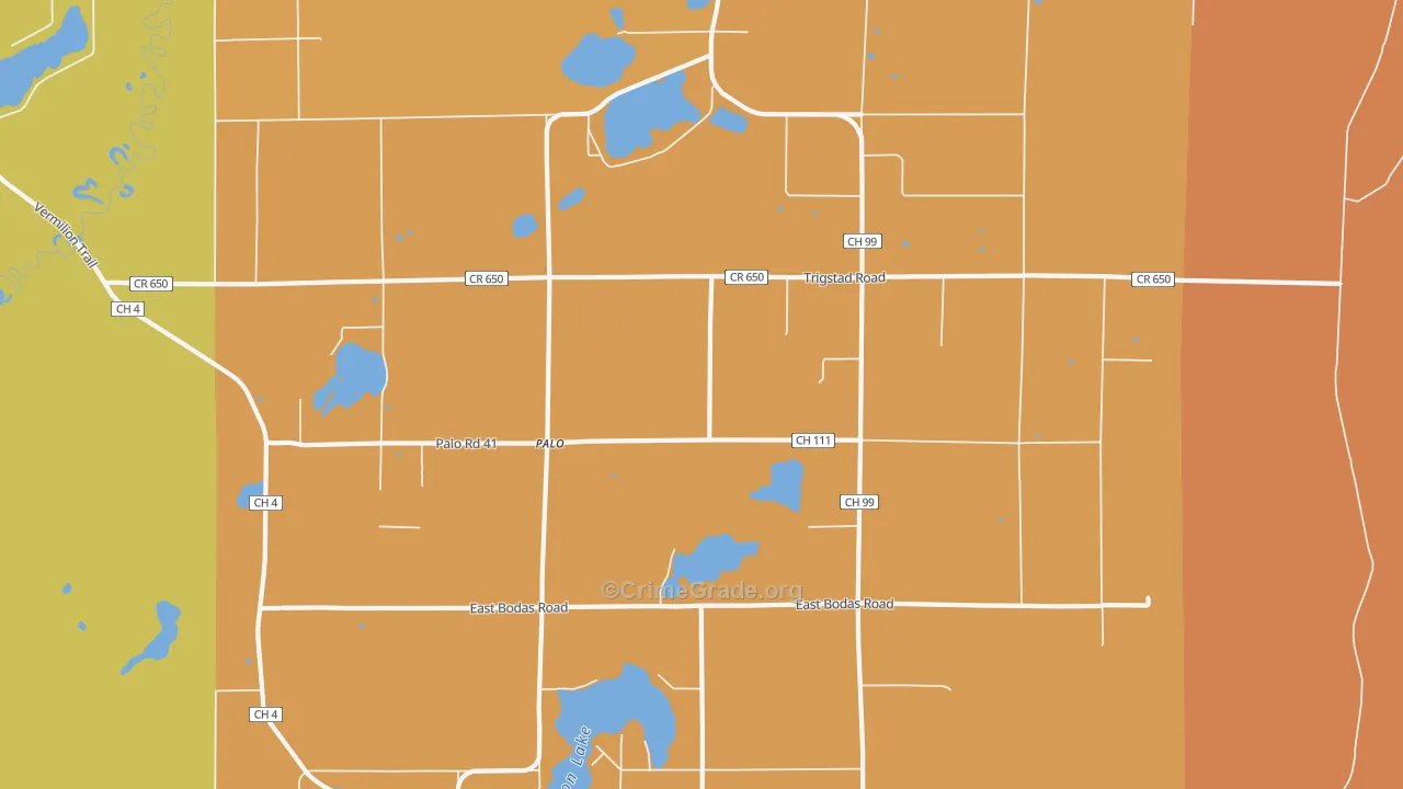 Palo, MN Map of Burglary Rates