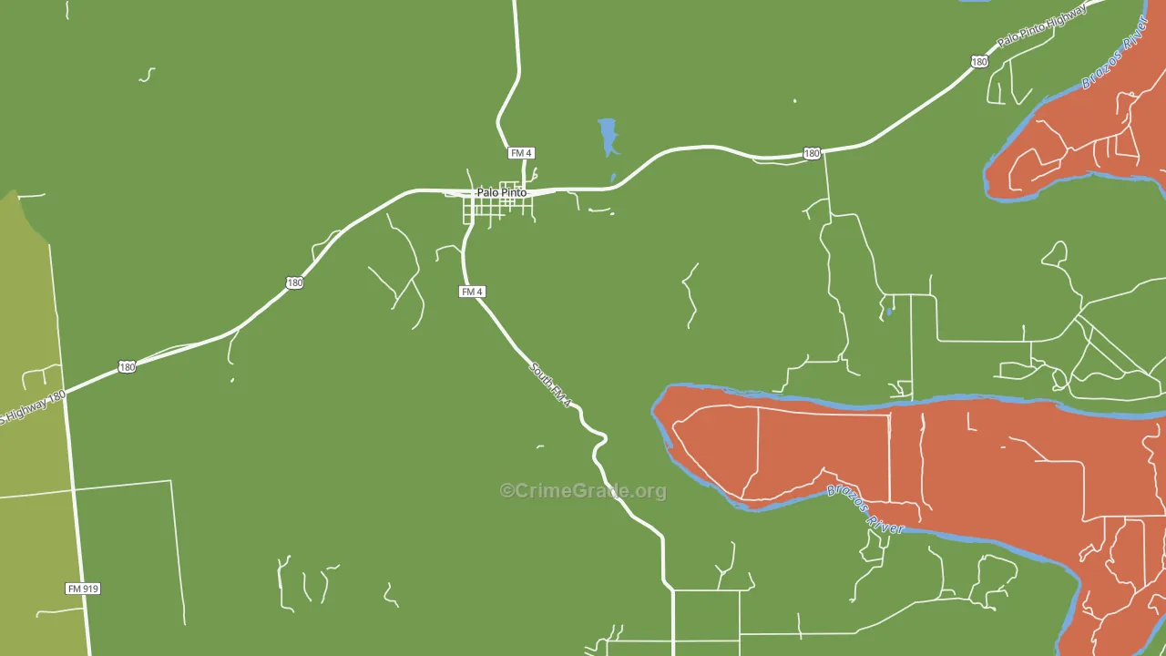 Palo Pinto, TX Map of Burglary Rates