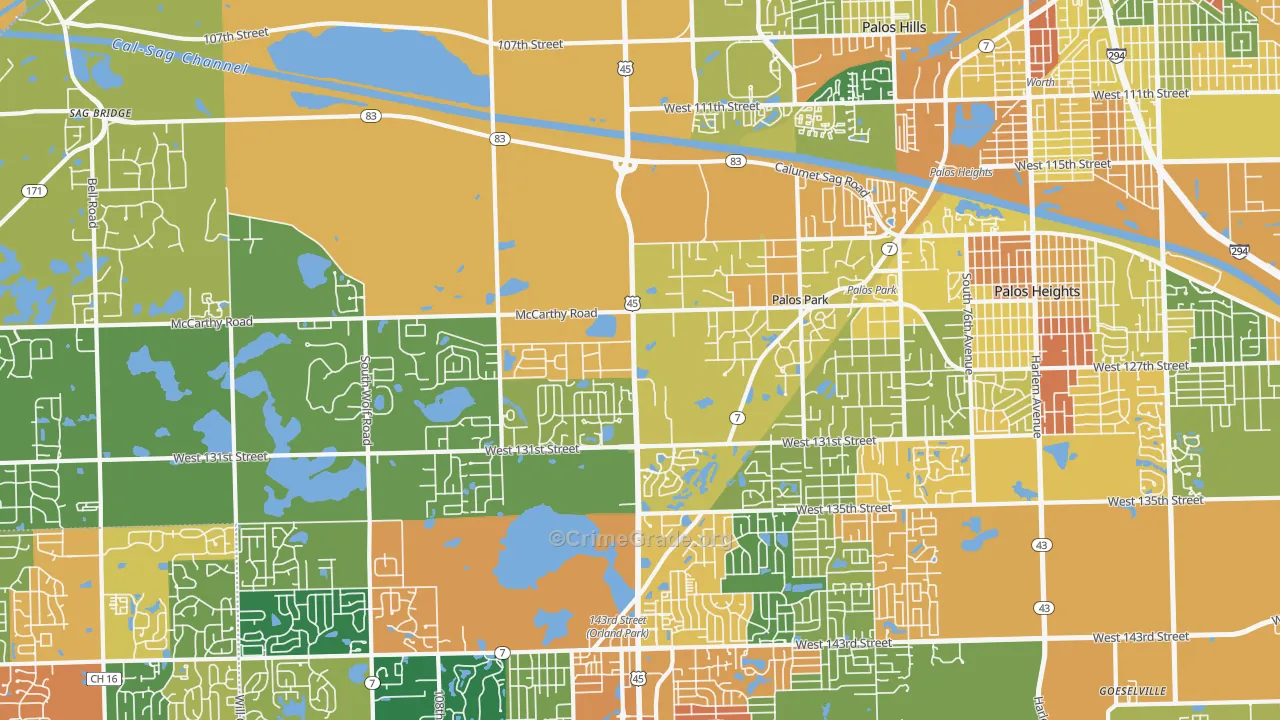 Palos Park, IL Map of Burglary Rates