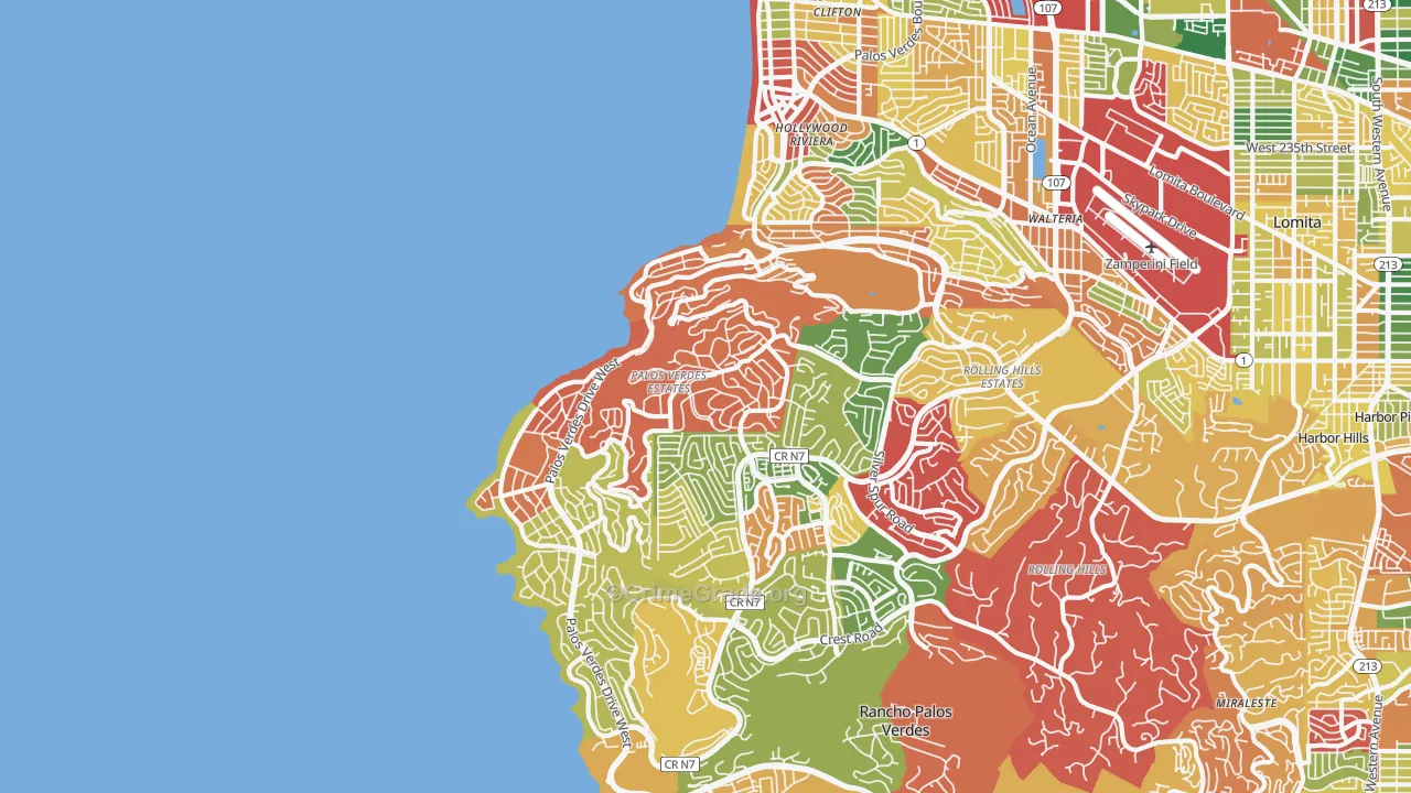 Palos Verdes Estates, CA Map of Burglary Rates
