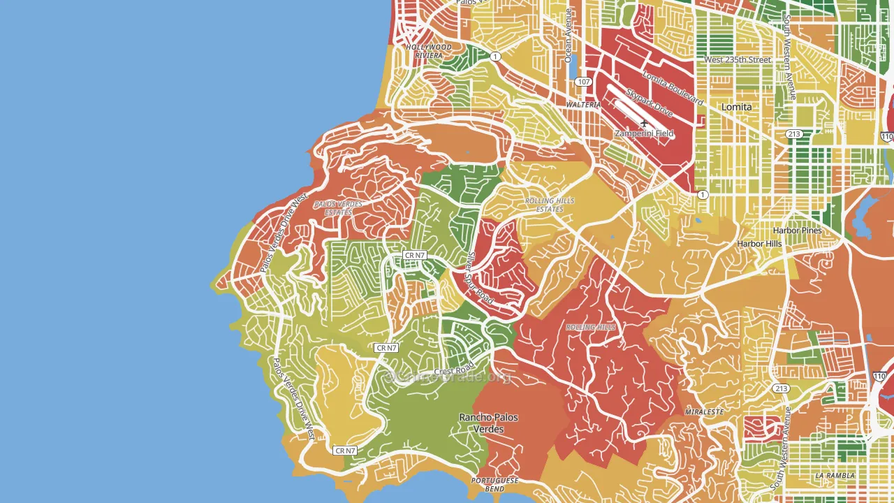Palos Verdes Peninsula, Torrance, CA Map of Burglary Rates
