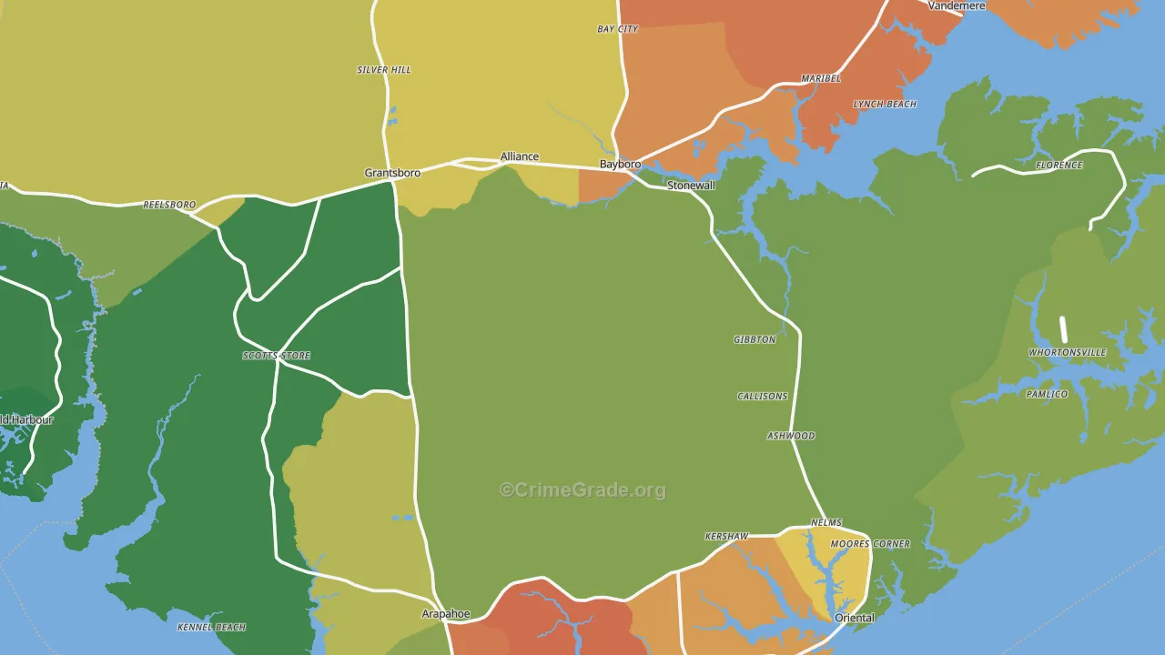 Pamlico County, NC Map of Burglary Rates