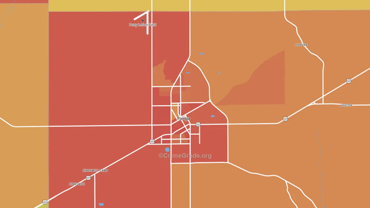 Pampa, TX Map of Burglary Rates