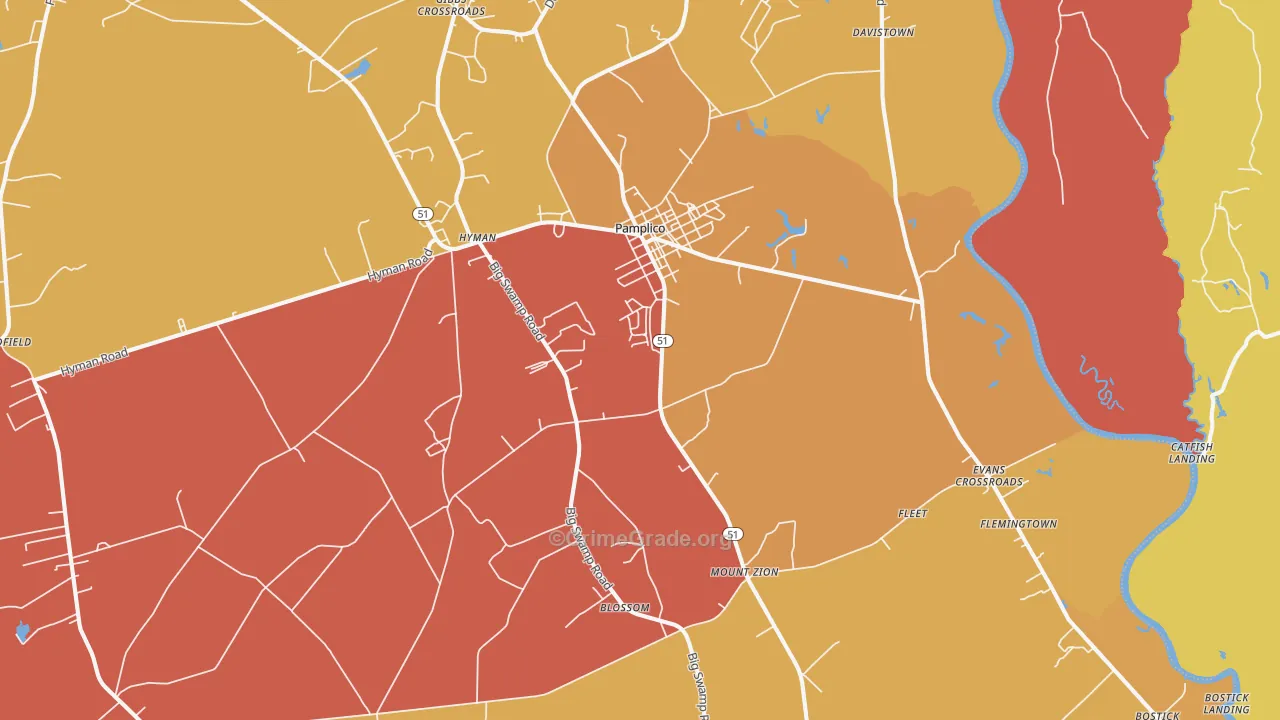 Pamplico, SC Map of Burglary Rates