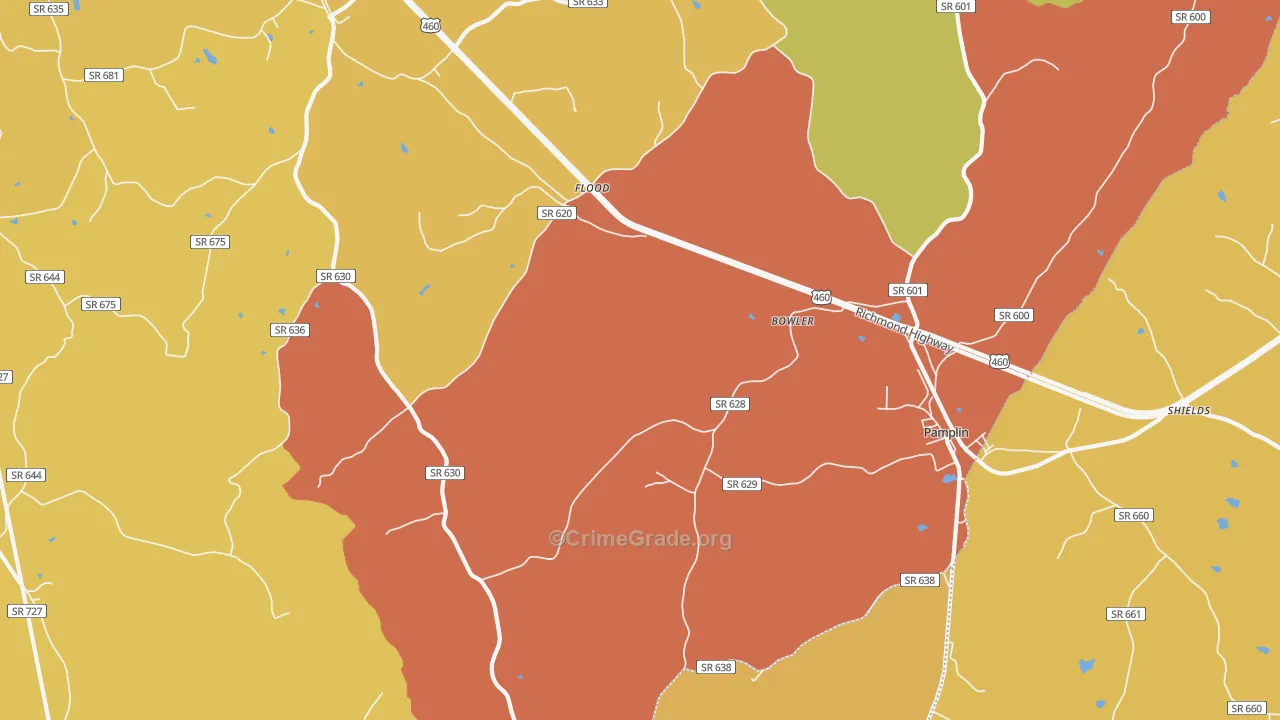 Pamplin City, VA Map of Burglary Rates