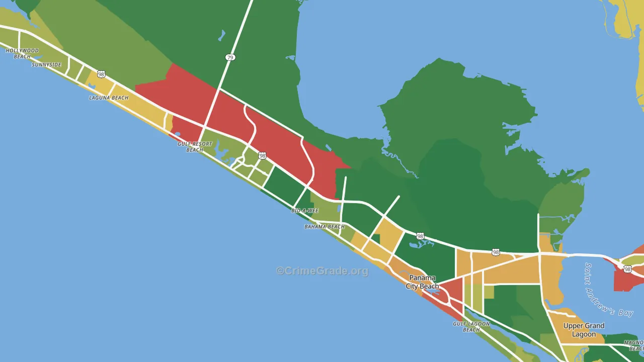 Panama City Beach, FL Map of Burglary Rates