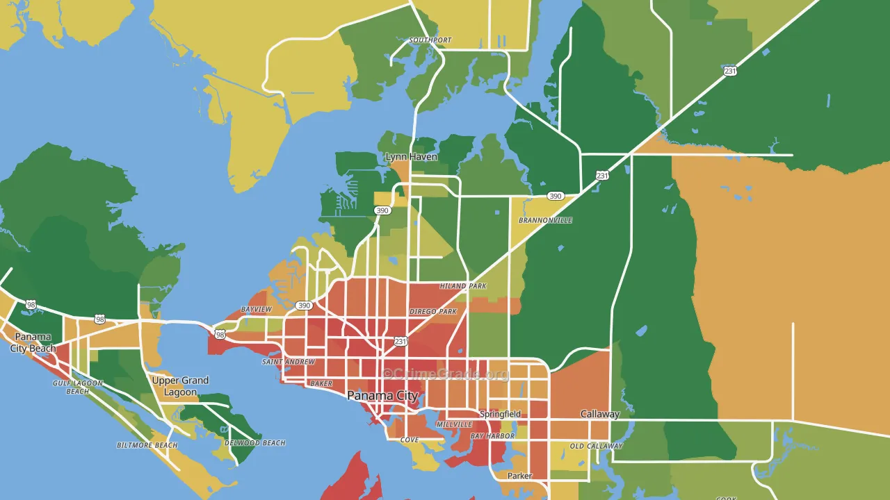 Panama City, FL Map of Burglary Rates