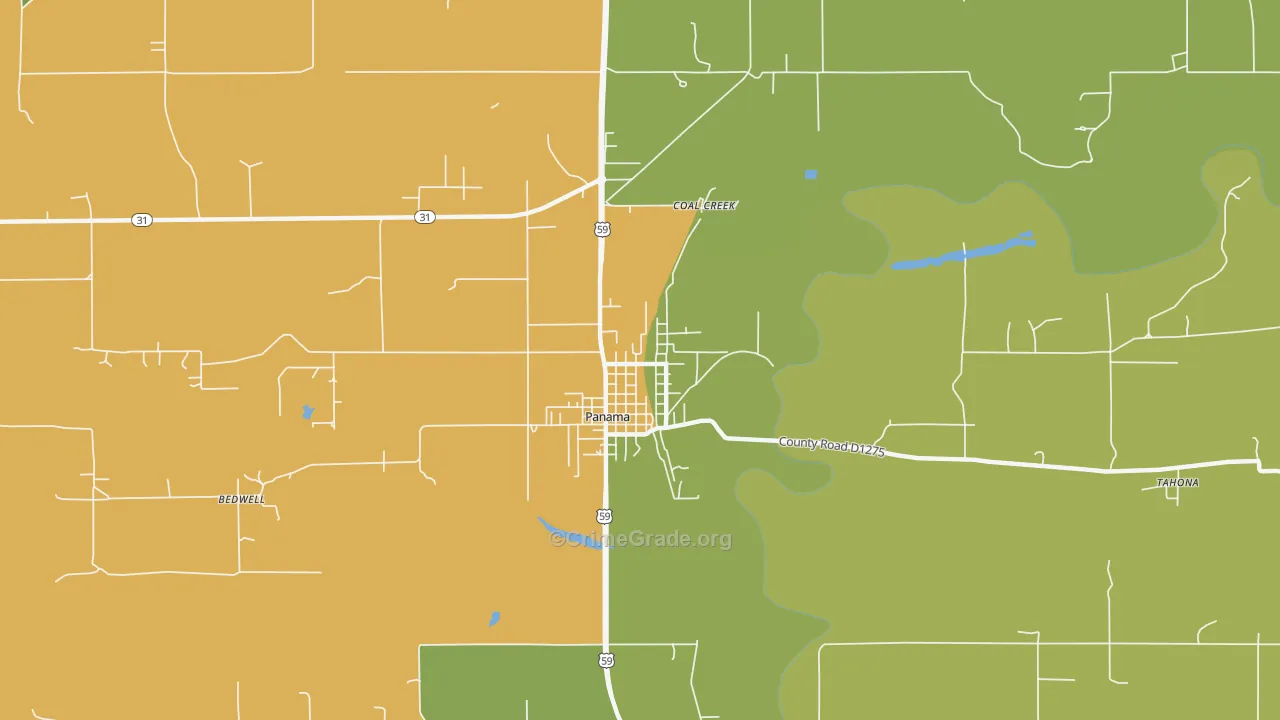 Panama, OK Map of Burglary Rates