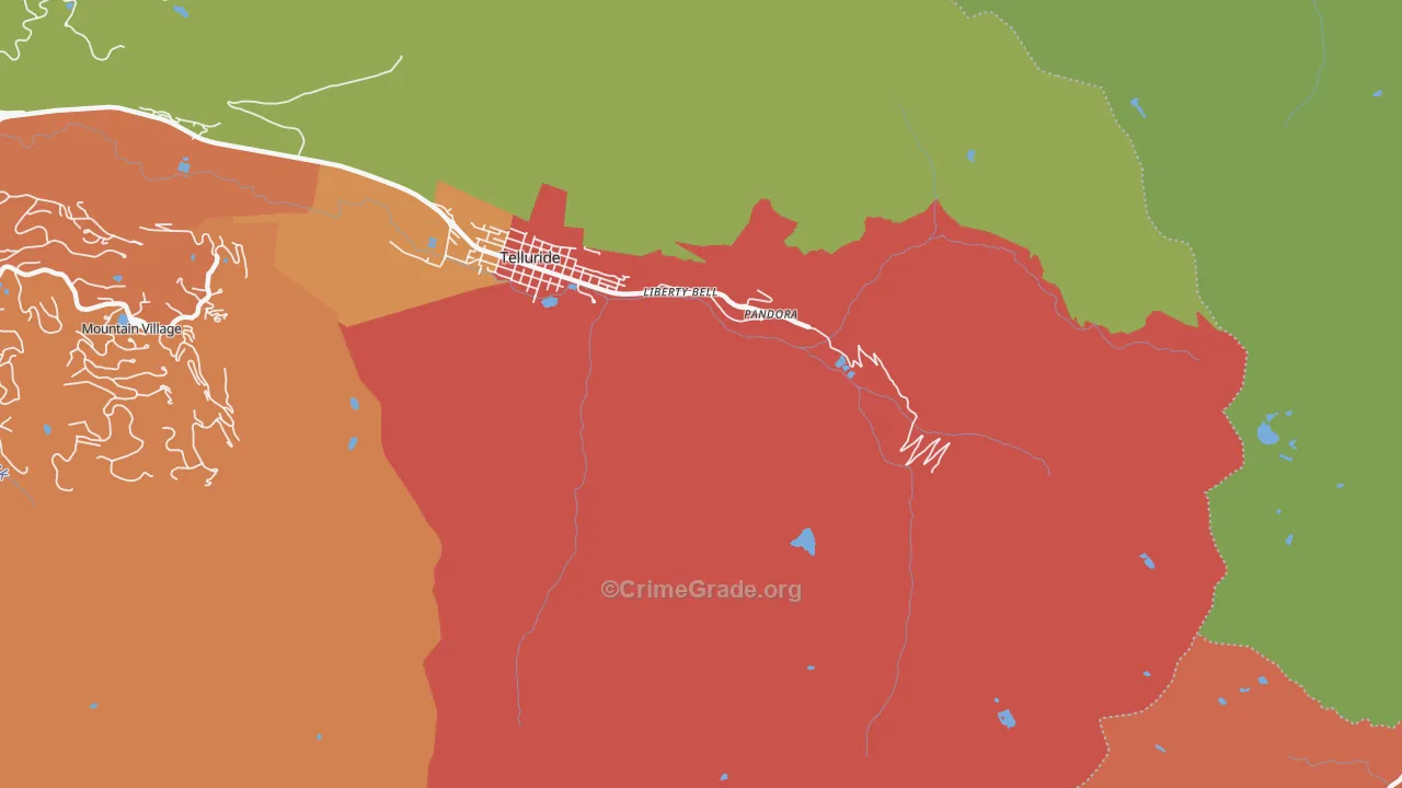 Pandora, CO Map of Burglary Rates